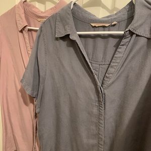TWO Soft Surroundings Button Back Tunics - gray and pink